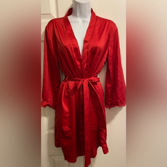 ♥️ Flora Nikrooz Victoria Lace Trim Charmeuse Robe ♥️ - Picture 4 of 4